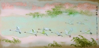 陳軍、傅長敏合作作品：高溫色釉綜合裝飾瓷板《鄱湖之歌》